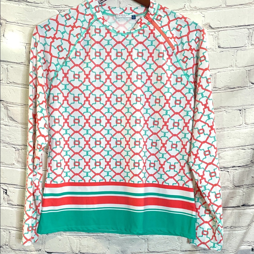 Cabana Life Long Sleeve Geometric Pattern Top Size X-Large Excellent Condition